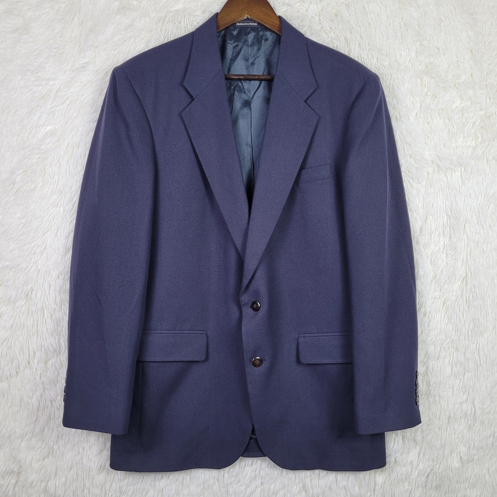 Vtg 42R Irvine Park Navy Blue Slim Polyester‎ Wool Blend Blazer Classic
